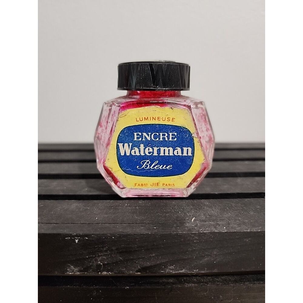 WATERMAN ENCRE Vintage Ink Bottle Bleue Lumineuse Blue From FRANCE W/ LID